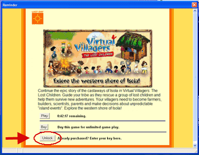 Launch the trial version of Virtual Villagers - The Lost Children, which will display the following screen: